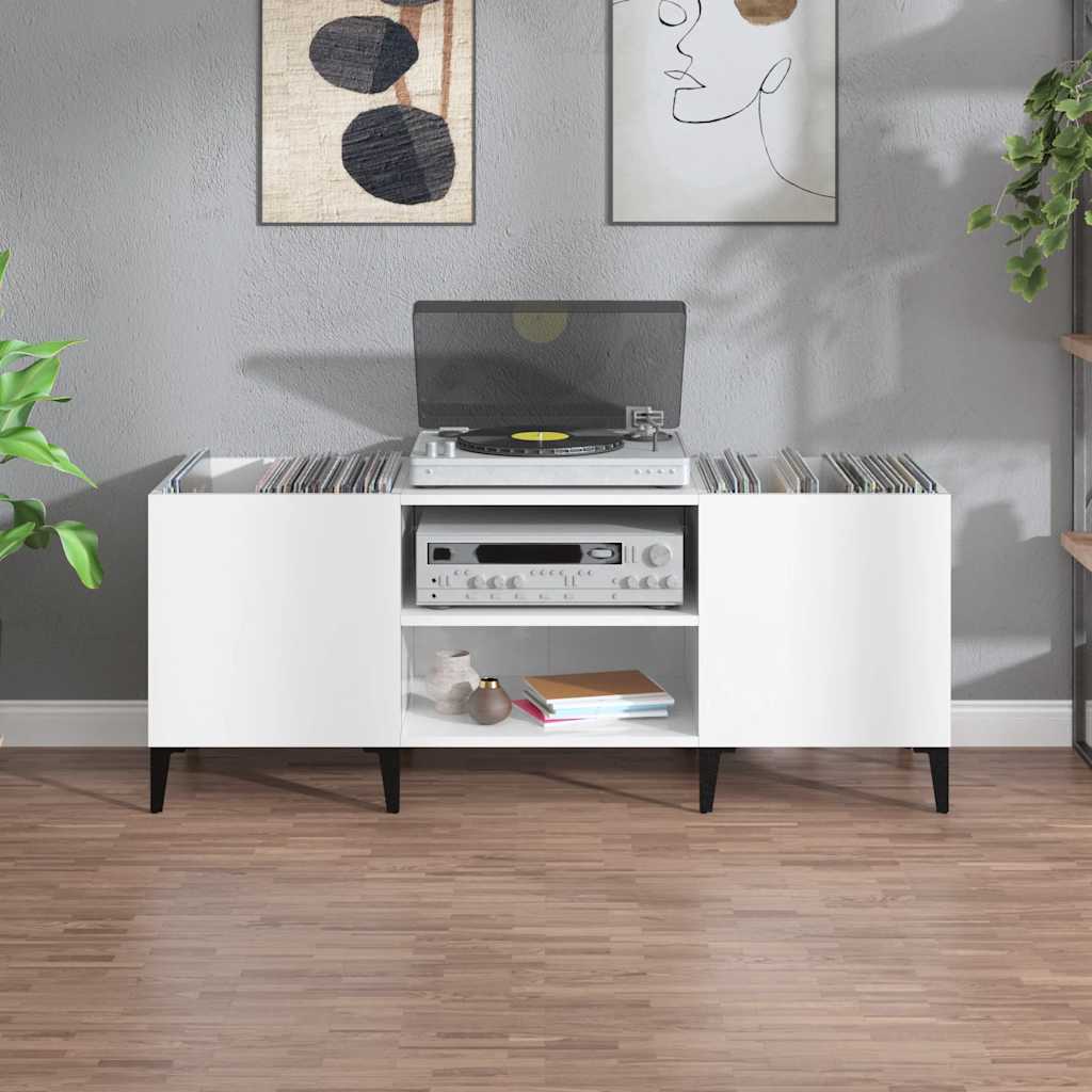 Record Cabinet High Gloss White 121x38x48 cm Engineered Wood
