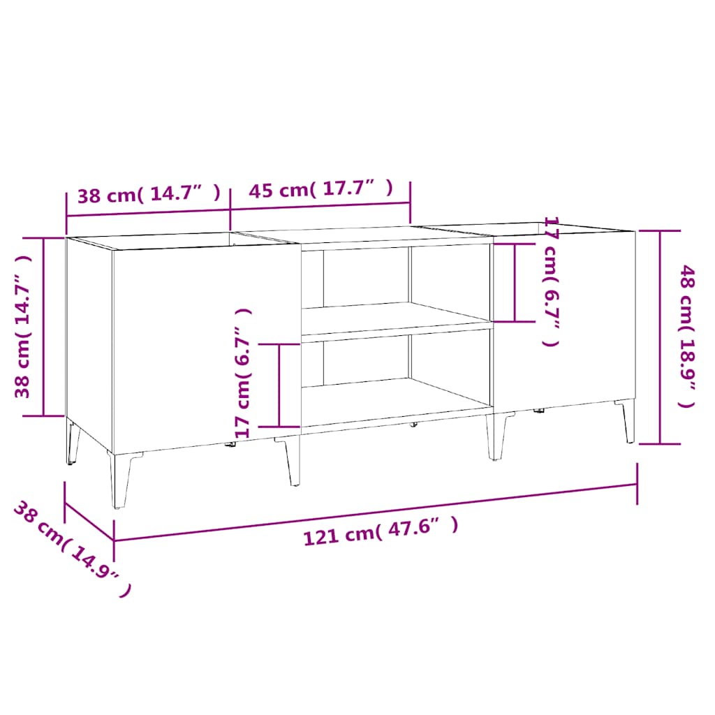 Record Cabinet High Gloss White 121x38x48 cm Engineered Wood