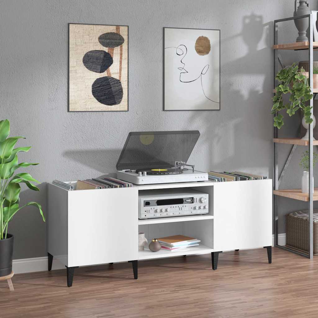 Record Cabinet High Gloss White 121x38x48 cm Engineered Wood