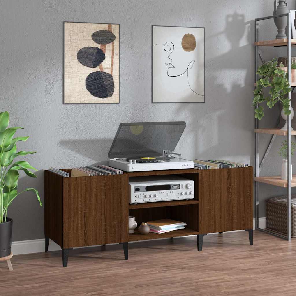 Record Cabinet Brown Oak 121x38x48 cm Engineered Wood