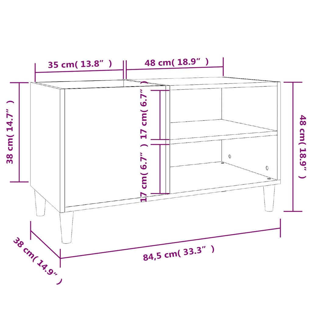 Record Cabinet Black 84,5x38x48 cm Engineered Wood