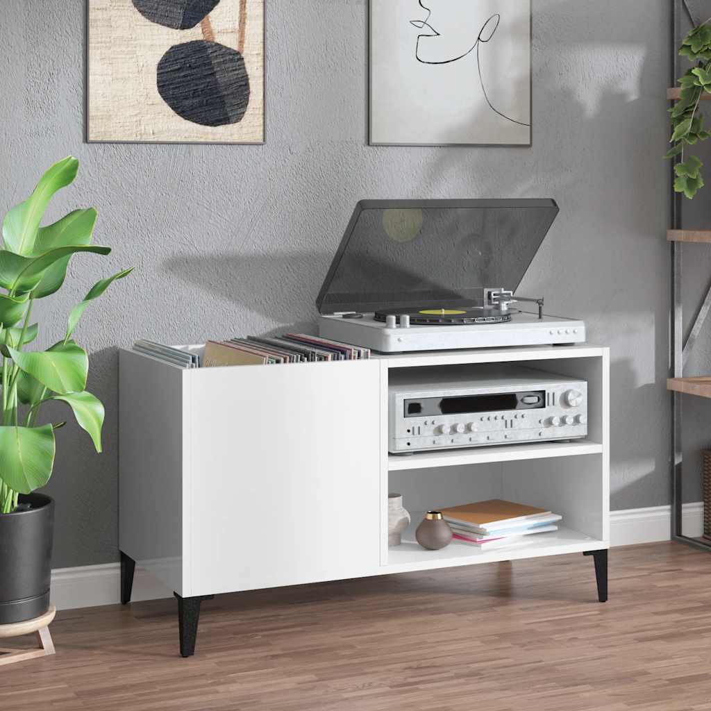 Record Cabinet High Gloss White 84,5x38x48 cm Engineered Wood