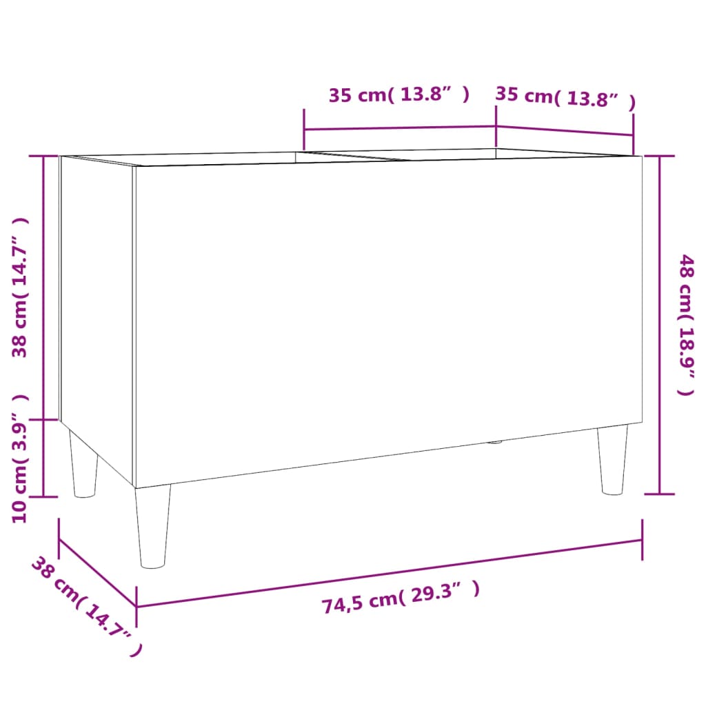 vidaXL Record Cabinet High Gloss White 74.5x38x48 cm Engineered Wood