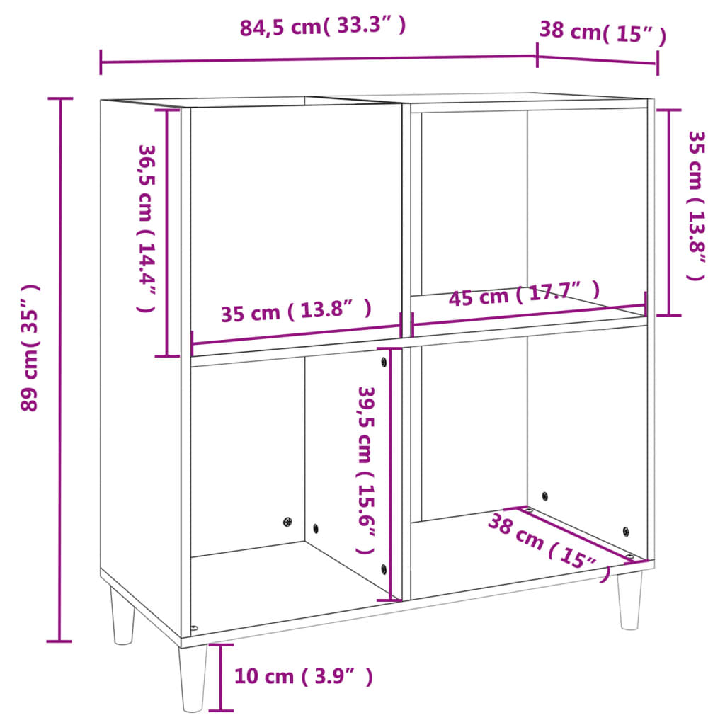 Record Cabinet White 84,5x38x89 cm Engineered Wood
