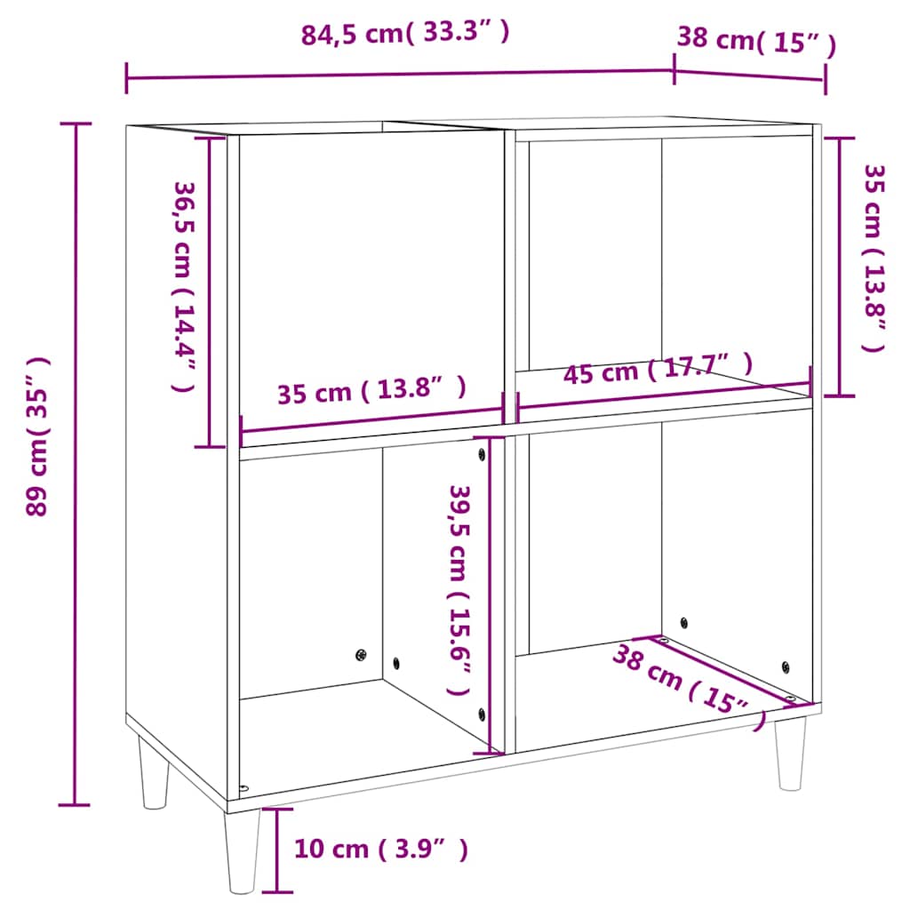Record Cabinet Black 84,5x38x89 cm Engineered Wood