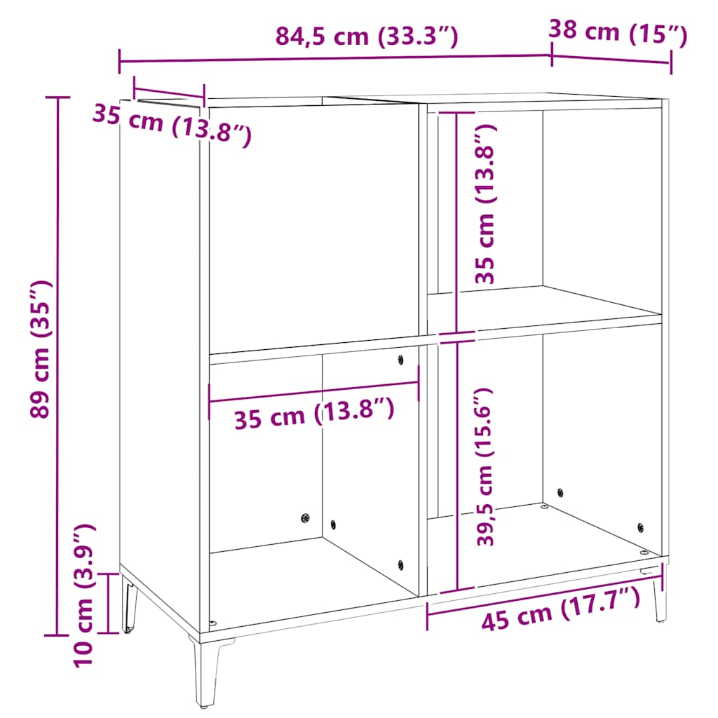 Record Cabinet Concrete Grey 84,5x38x89 cm Engineered Wood