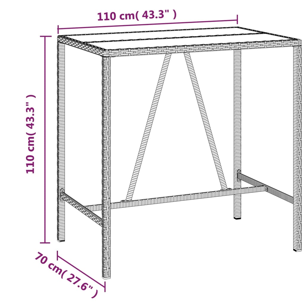 Garden Bar Set | Black | PE Rattan, Powder-Coated Steel, Tempered Glass
