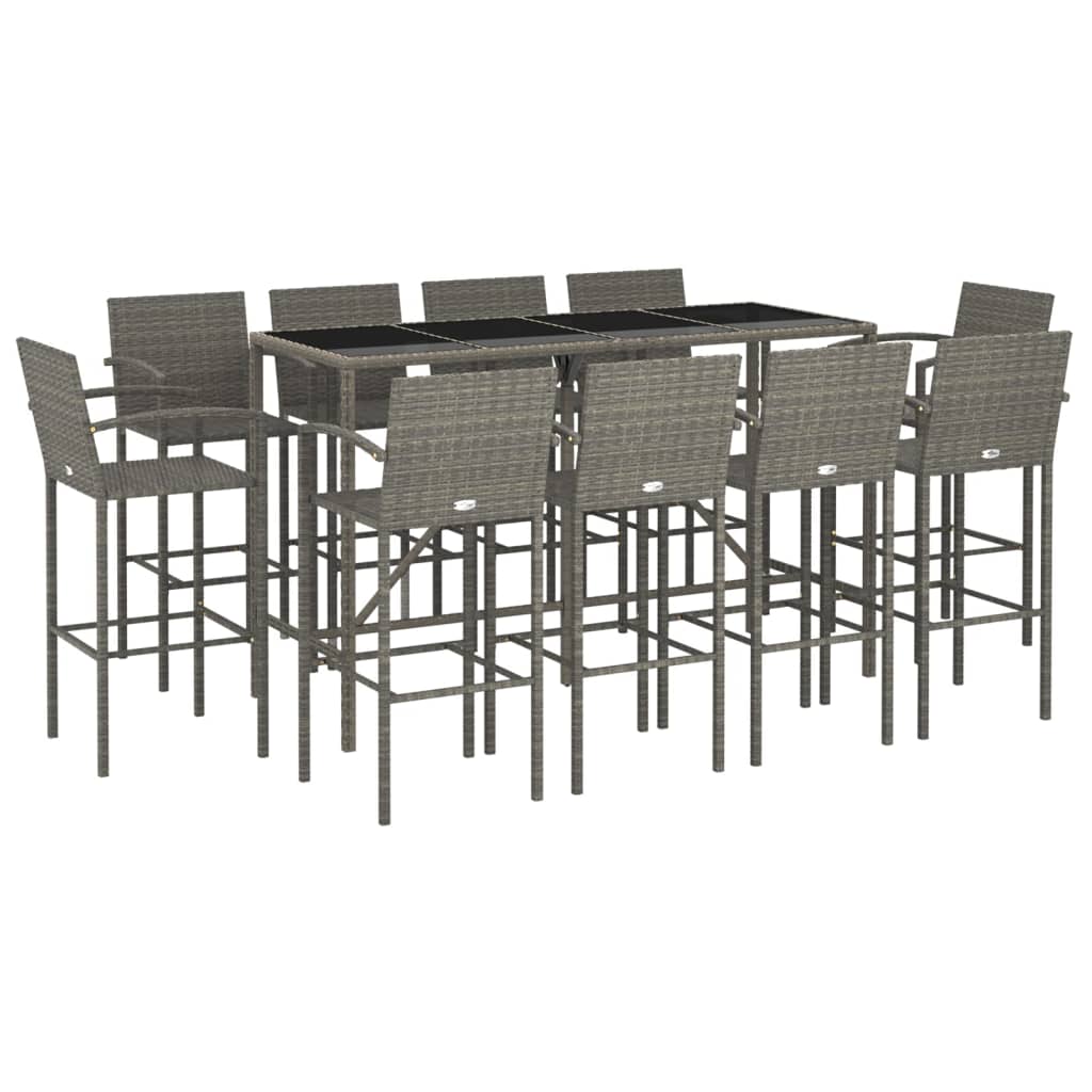 11 Piece Garden Bar Set Grey Poly Rattan
