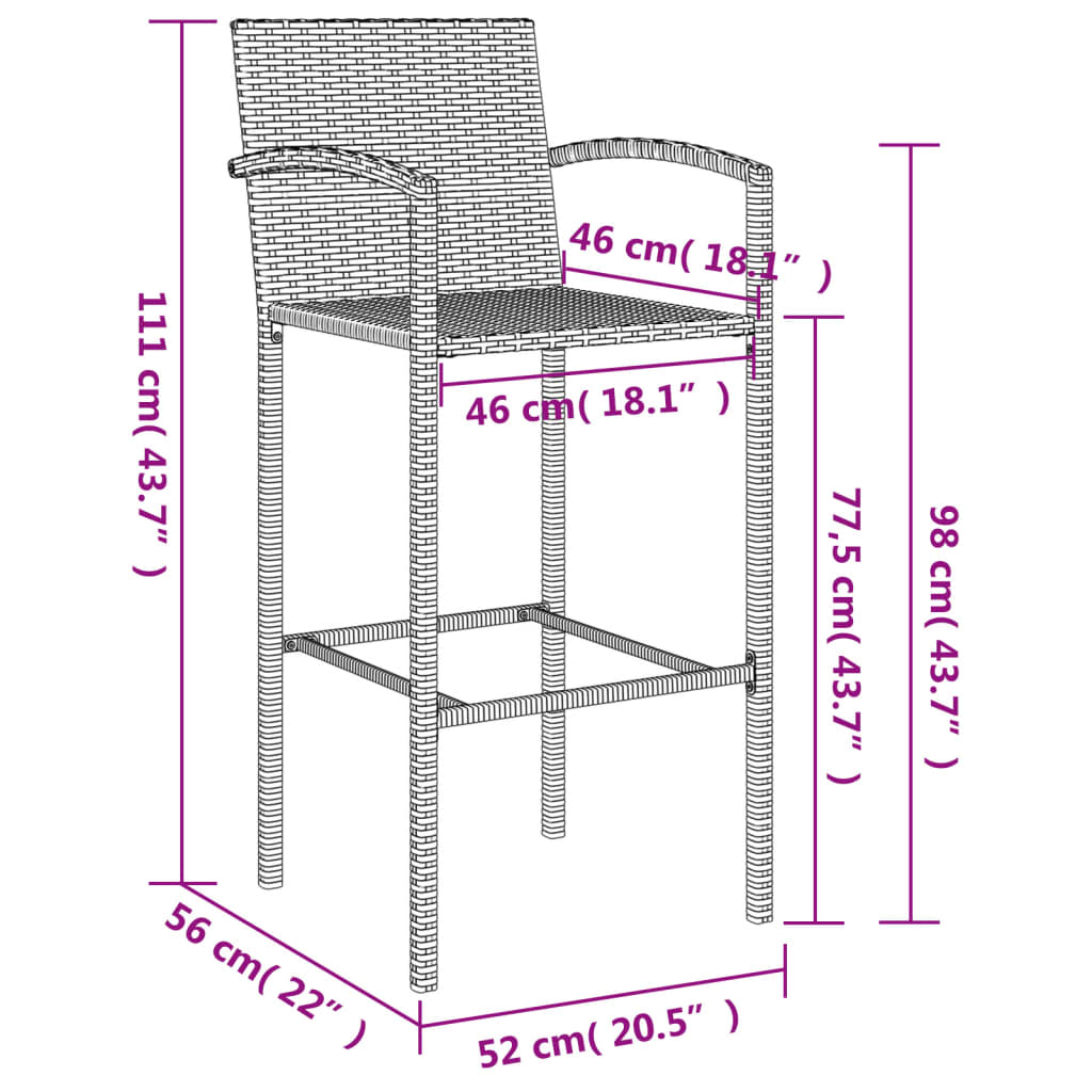 Garden Bar Set | Black | PE rattan | One Size | Ergonomic | Bar Table Set