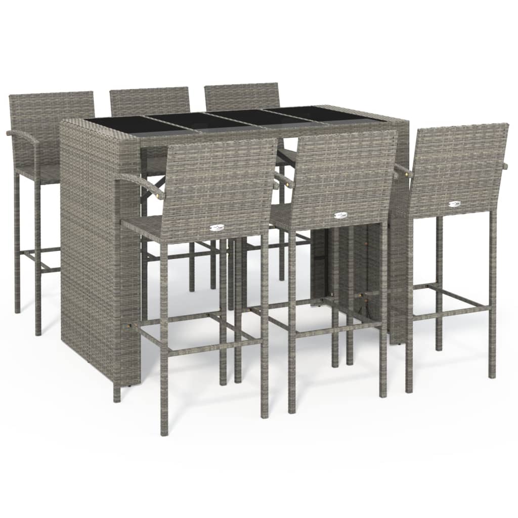 Garden Bar Set | Grey | PE rattan, powder-coated steel, tempered glass