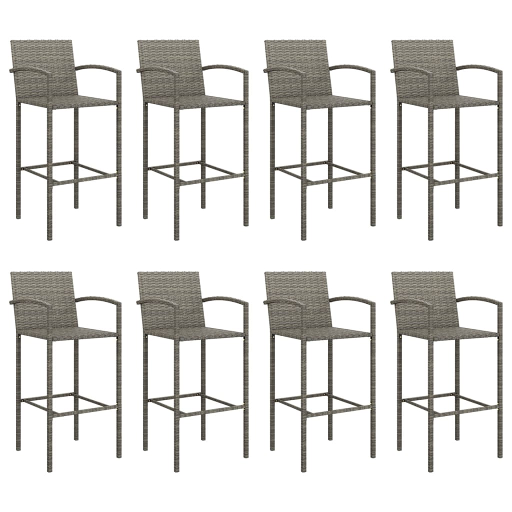 Garden Bar Set | Grey | Poly Rattan | Large |  Footrest  | Bar Table Set