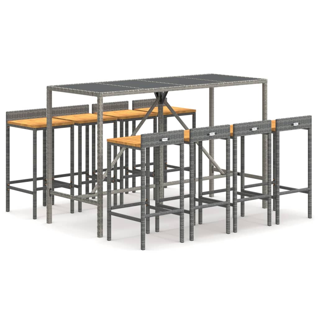 Garden Bar Set | Grey | PE Rattan, Solid Acacia Wood, Powder-Coated Steel