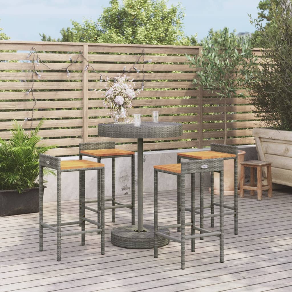 vidaXL 5 Piece Garden Bar Set Grey Poly Rattan&Solid Wood Acacia