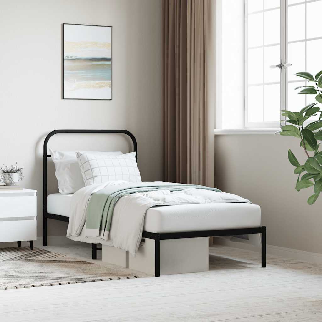 Metal Bed Frame without Mattress with Headboard Black 90x190cm