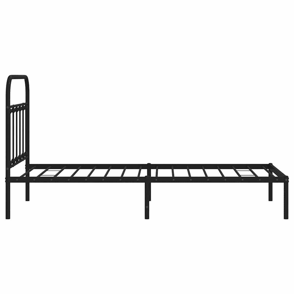 Metal Bed Frame without Mattress with Headboard Black 100x190cm
