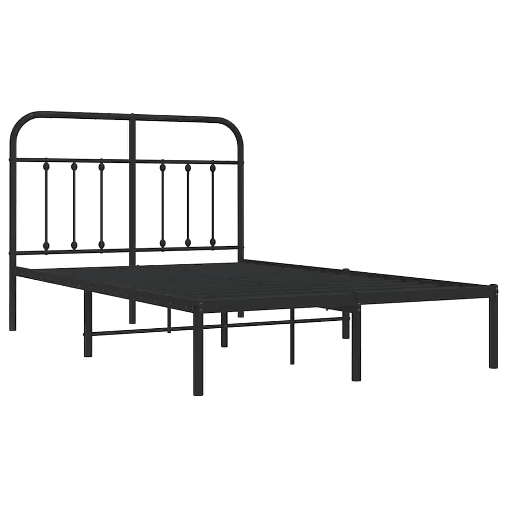 Metal Bed Frame without Mattress with Headboard Black 120x190cm