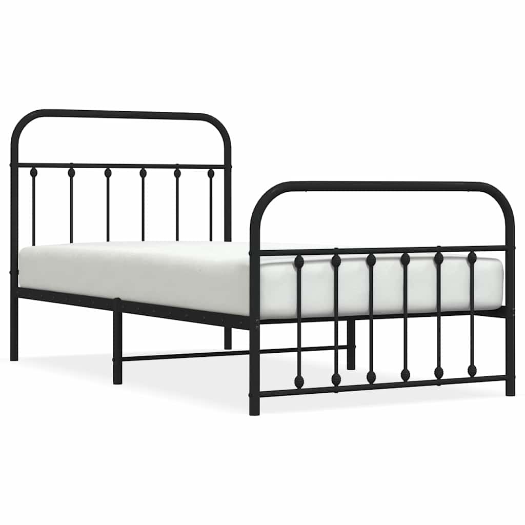 Metal Bed Frame without Mattress with Footboard Black 100x190cm