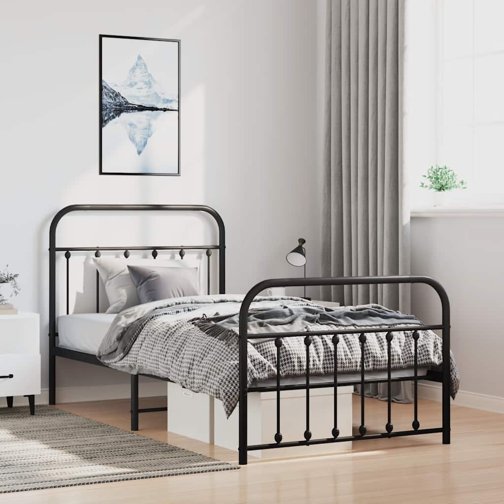 Metal Bed Frame without Mattress with Footboard Black 100x190cm