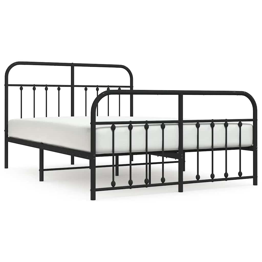 Metal Bed Frame without Mattress with Footboard Black 135x190cm