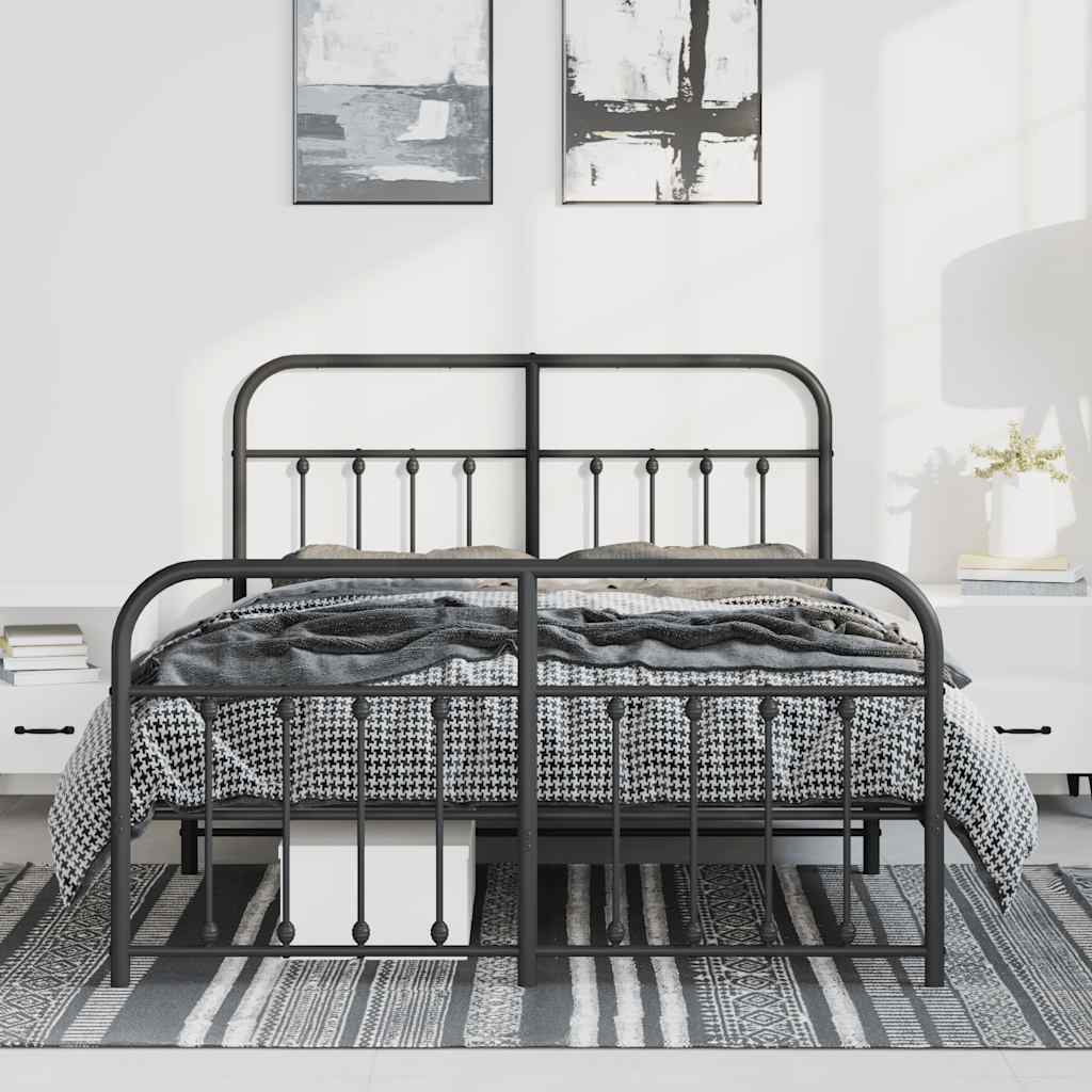 Metal Bed Frame without Mattress with Footboard Black 135x190cm