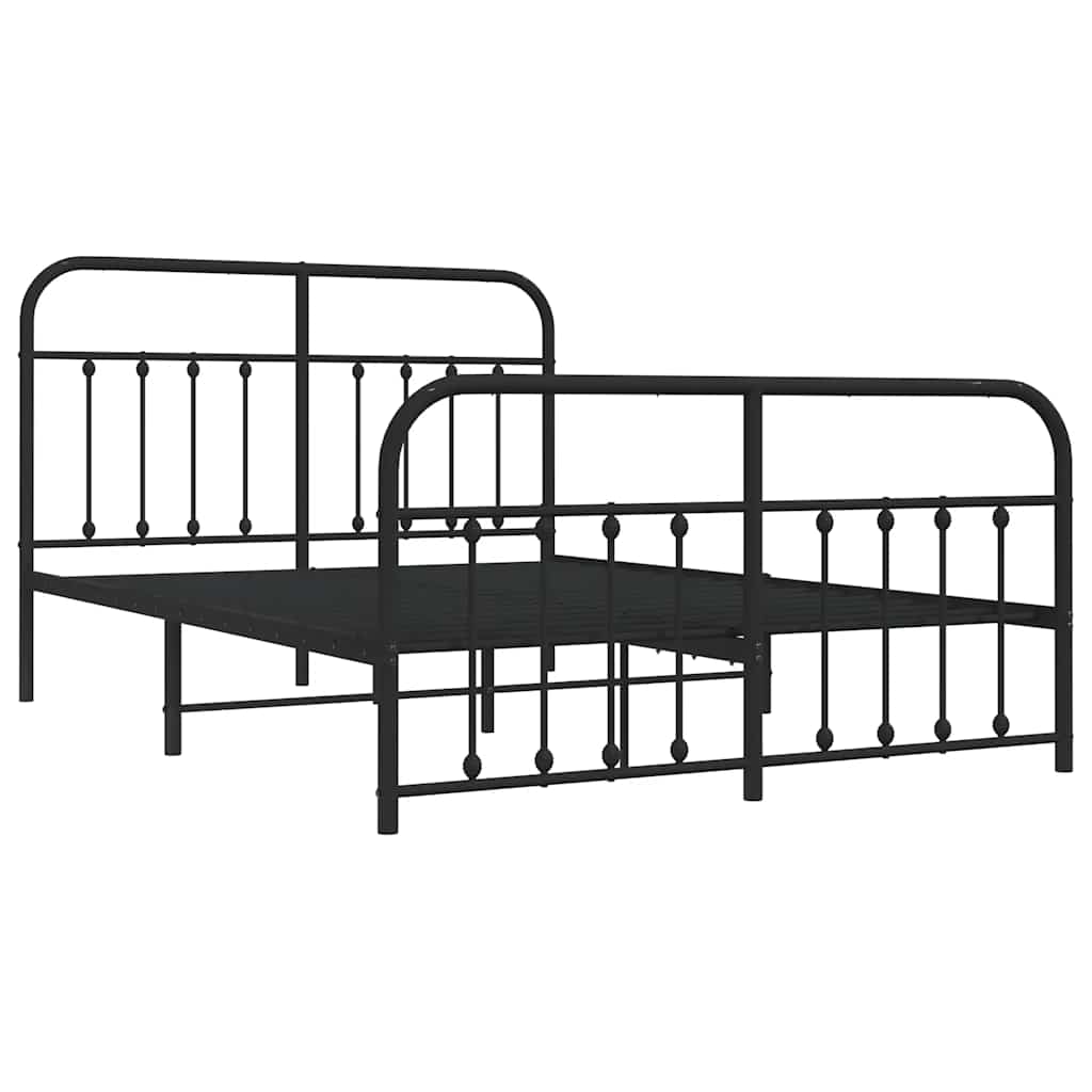 Metal Bed Frame without Mattress with Footboard Black 135x190cm