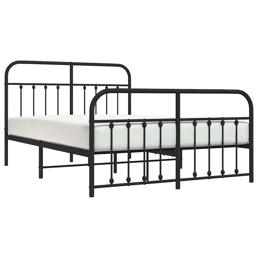 Metal Bed Frame without Mattress with Footboard Black 135x190cm