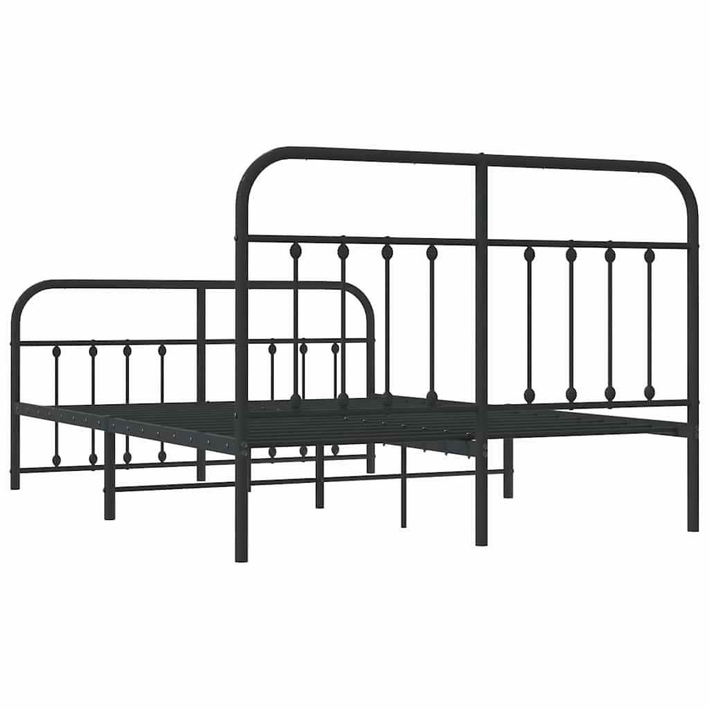 Metal Bed Frame without Mattress with Footboard Black 135x190cm