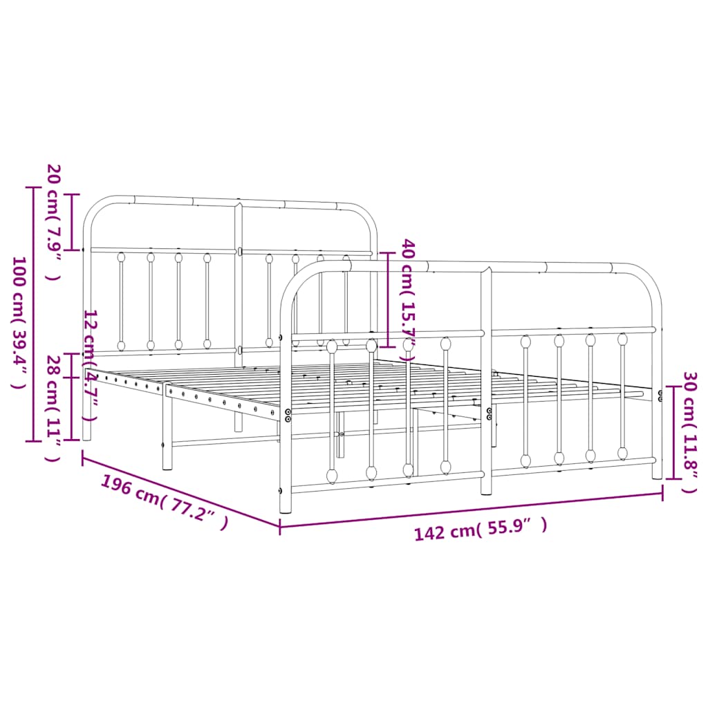 Metal Bed Frame without Mattress with Footboard Black 135x190cm
