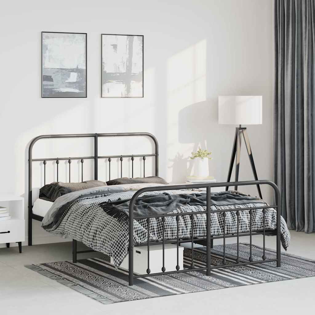 Metal Bed Frame without Mattress with Footboard Black 135x190cm
