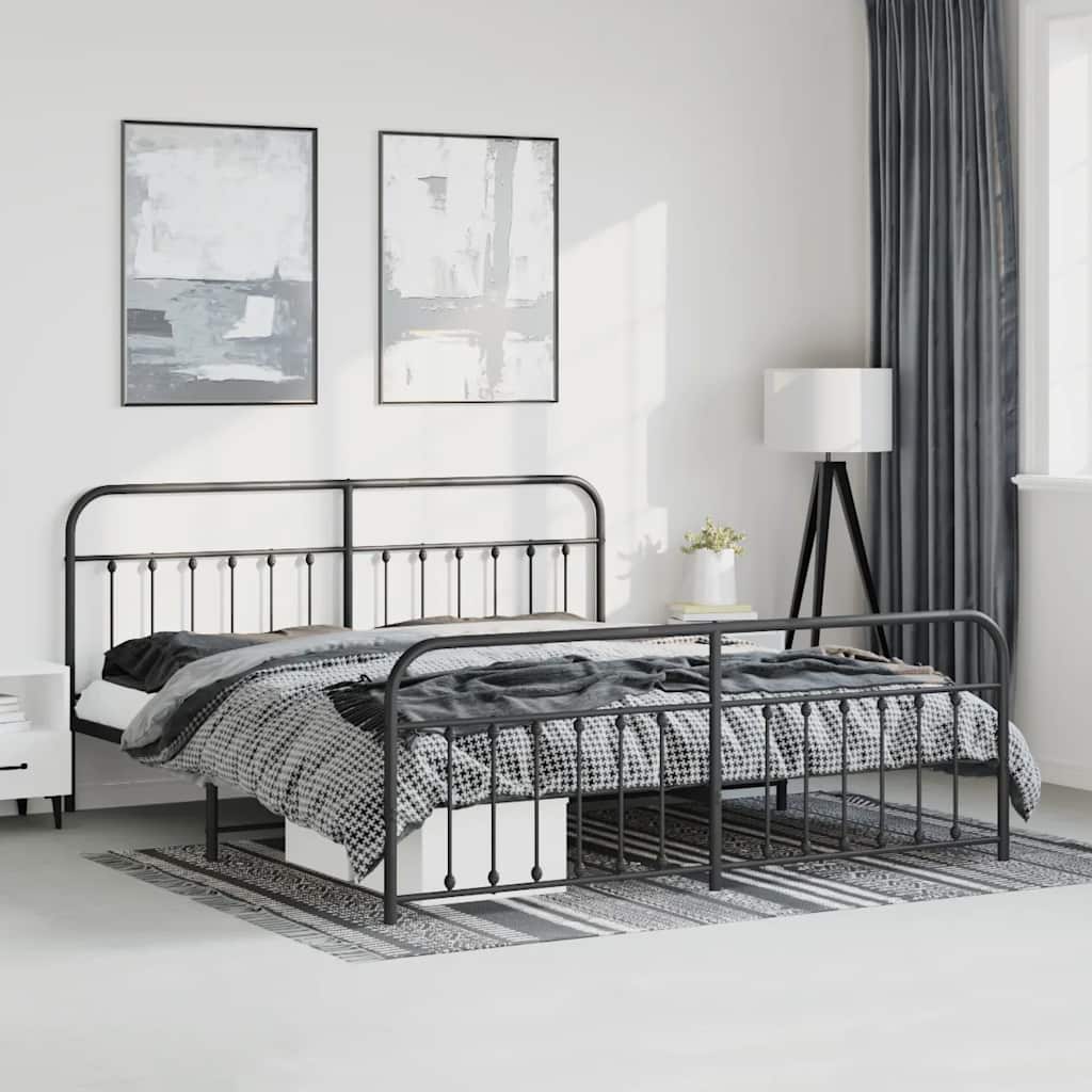 Bed Frame | Black | Powder-Coated Steel | Double Bed | Durable