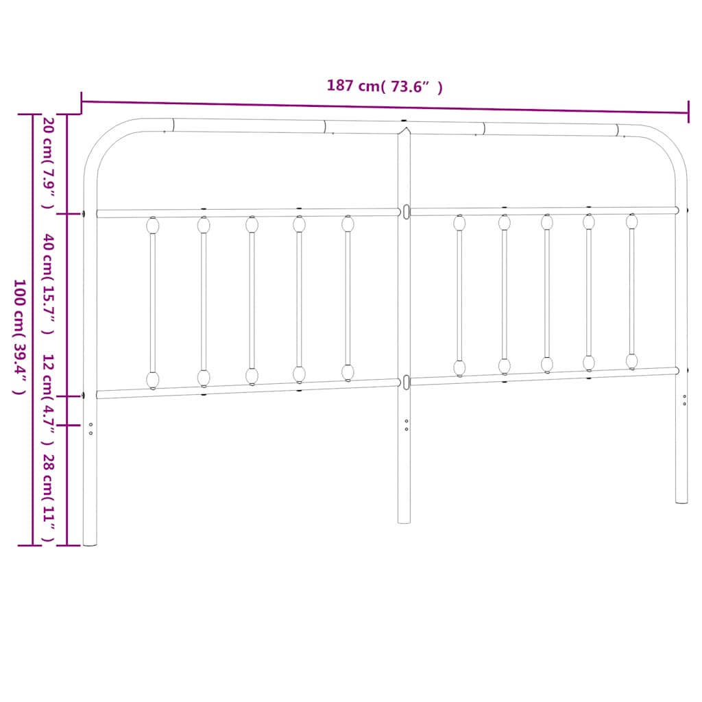 Metal Replace Headboard Black 180 cm