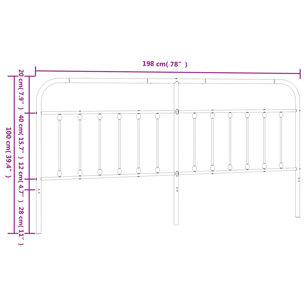 vidaXL Metal Headboard Black 193 cm