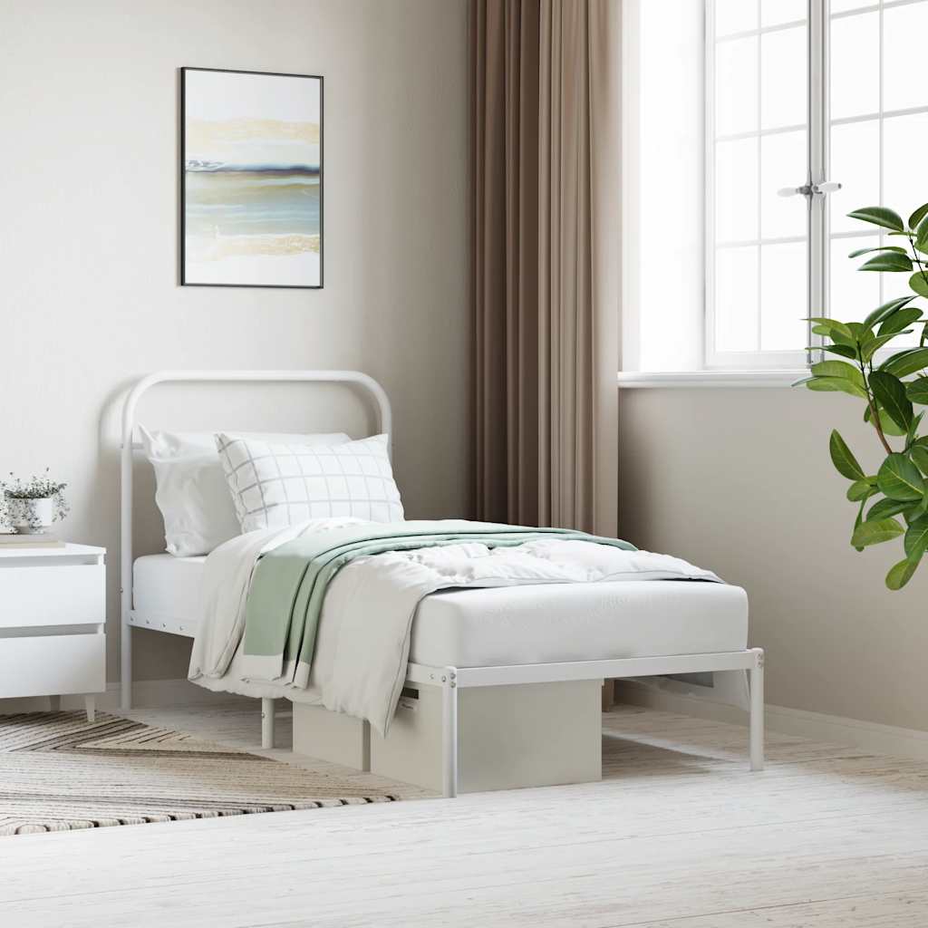 Metal Bed Frame without Mattress with Headboard White 90x190cm