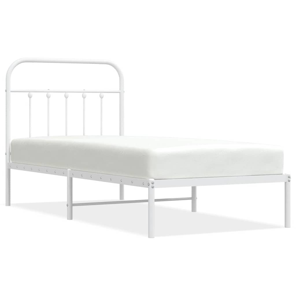 Bed Frame | White | Steel | Single | Bed Frame | Rectangular | Industrial