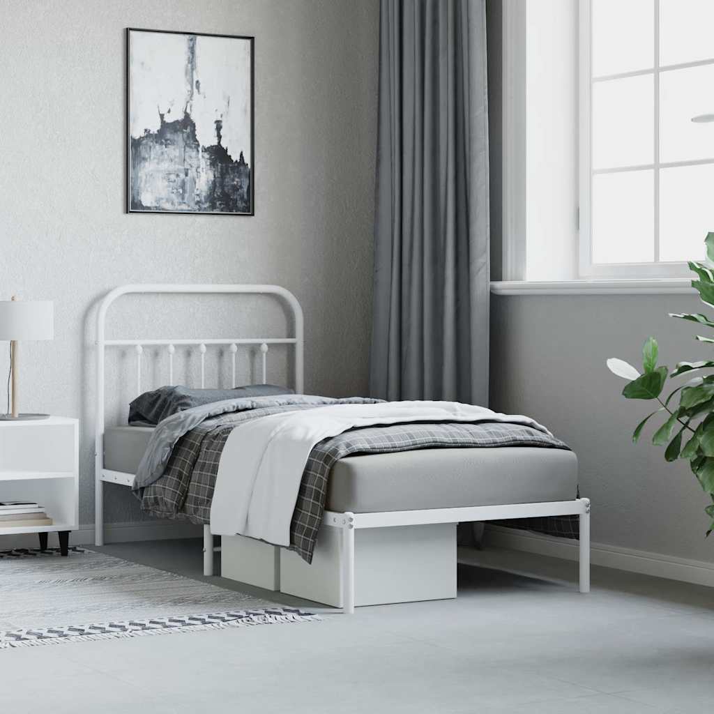 Bed Frame | White | Steel | Single | Bed Frame | Rectangular | Industrial