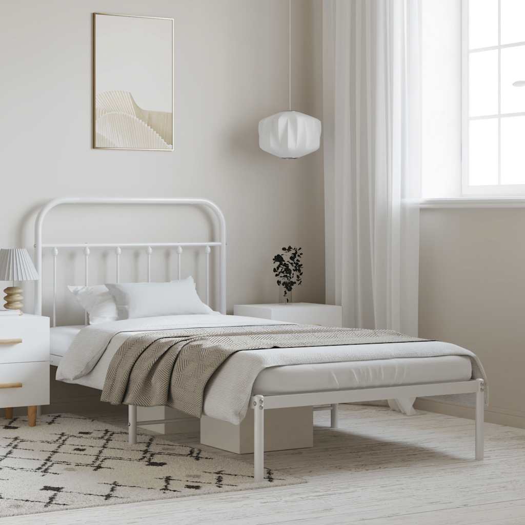 Metal Bed Frame without Mattress with Headboard White 100x190cm