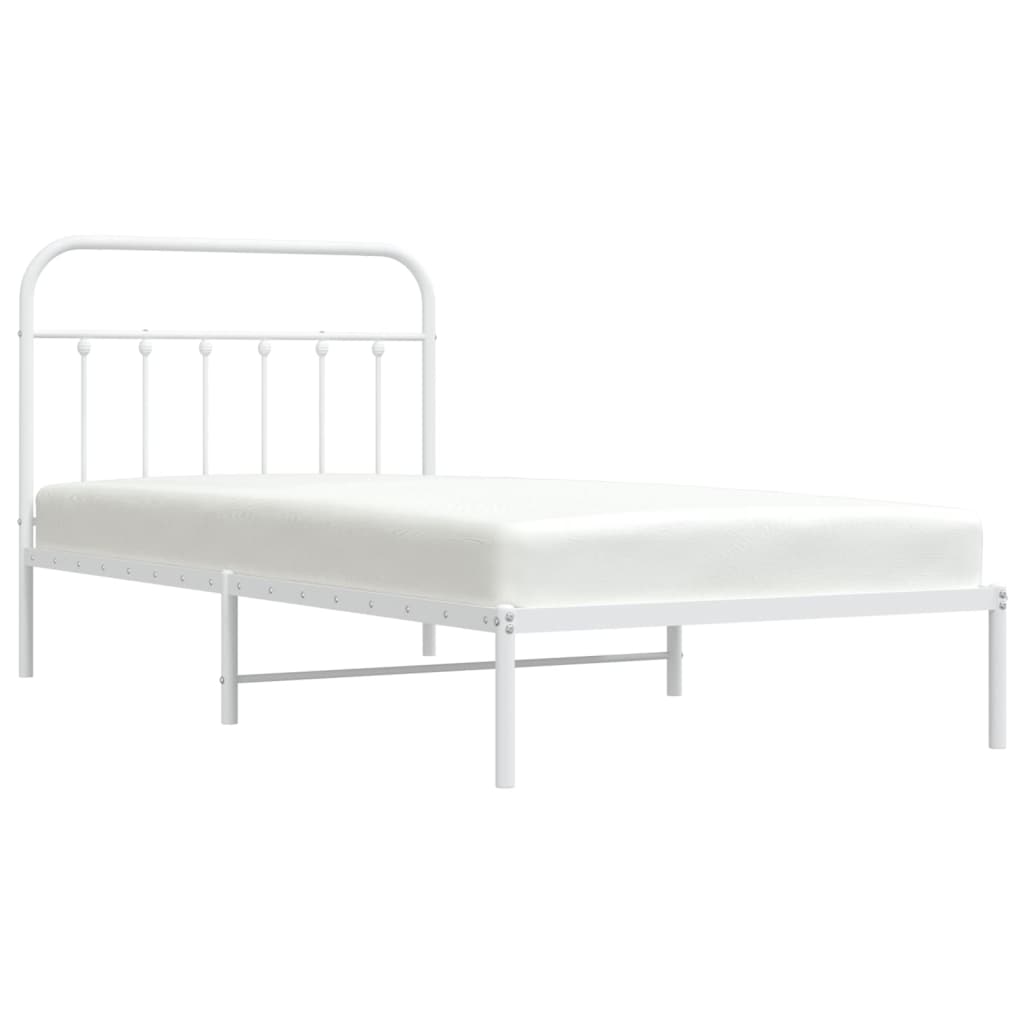 vidaXL Metal Bed Frame without Mattress with Headboard White 100x200cm