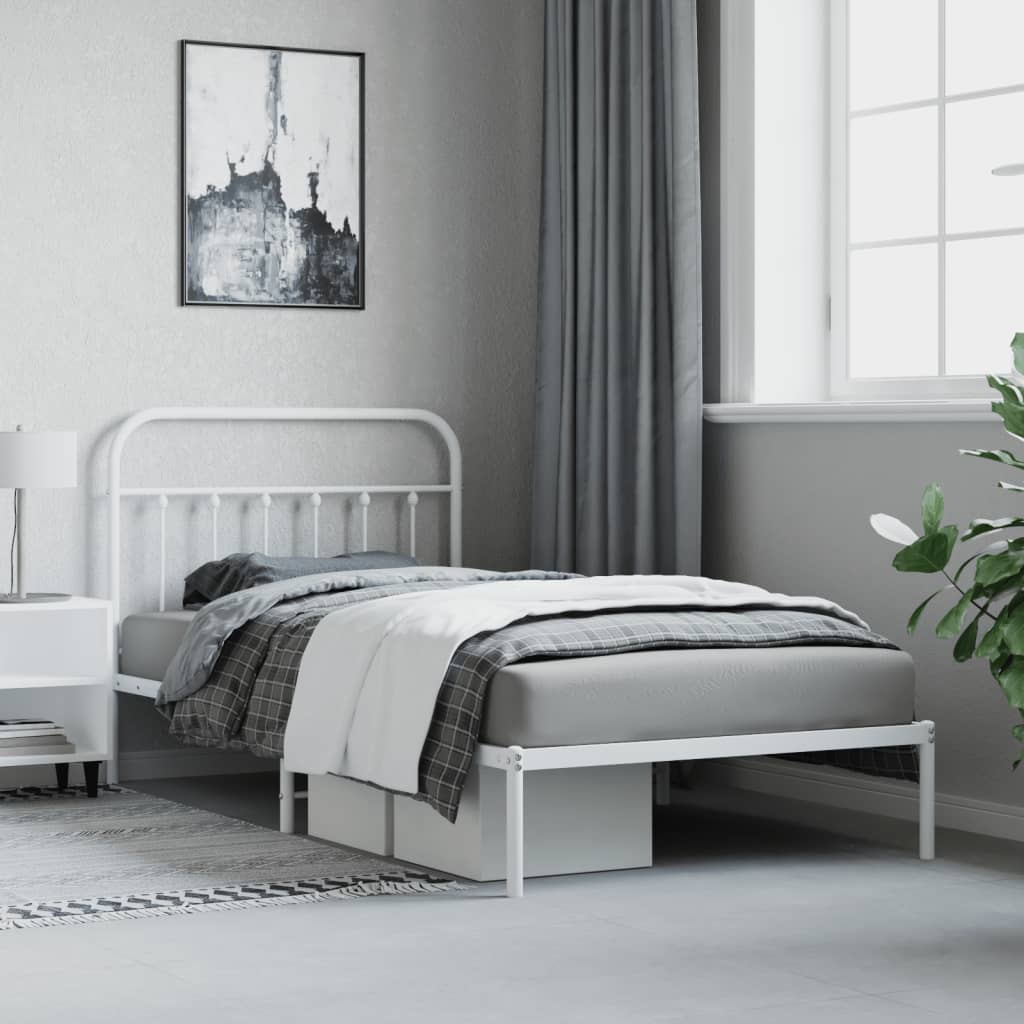 vidaXL Metal Bed Frame without Mattress with Headboard White 100x200cm