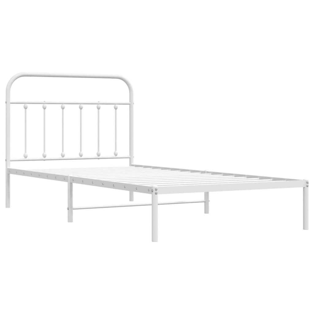 vidaXL Metal Bed Frame without Mattress with Headboard White 100x200cm