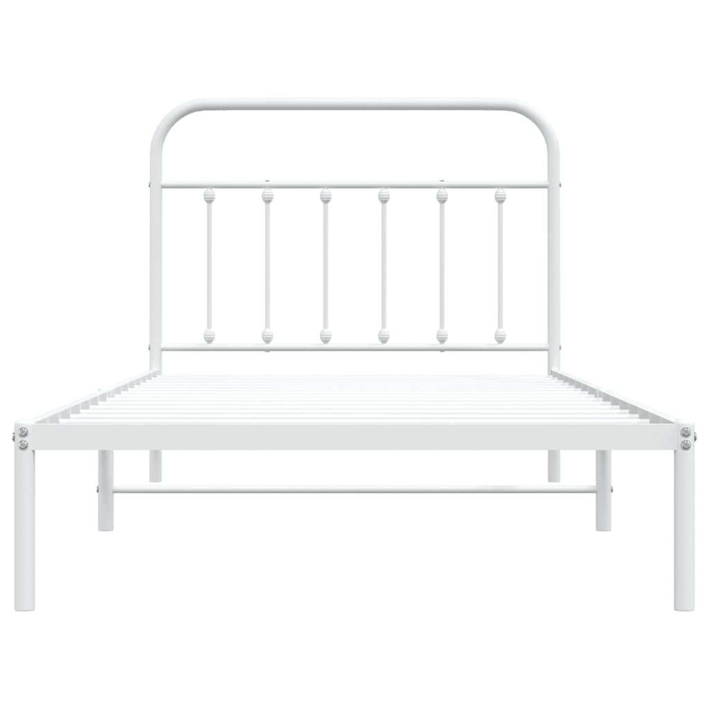 vidaXL Metal Bed Frame without Mattress with Headboard White 100x200cm