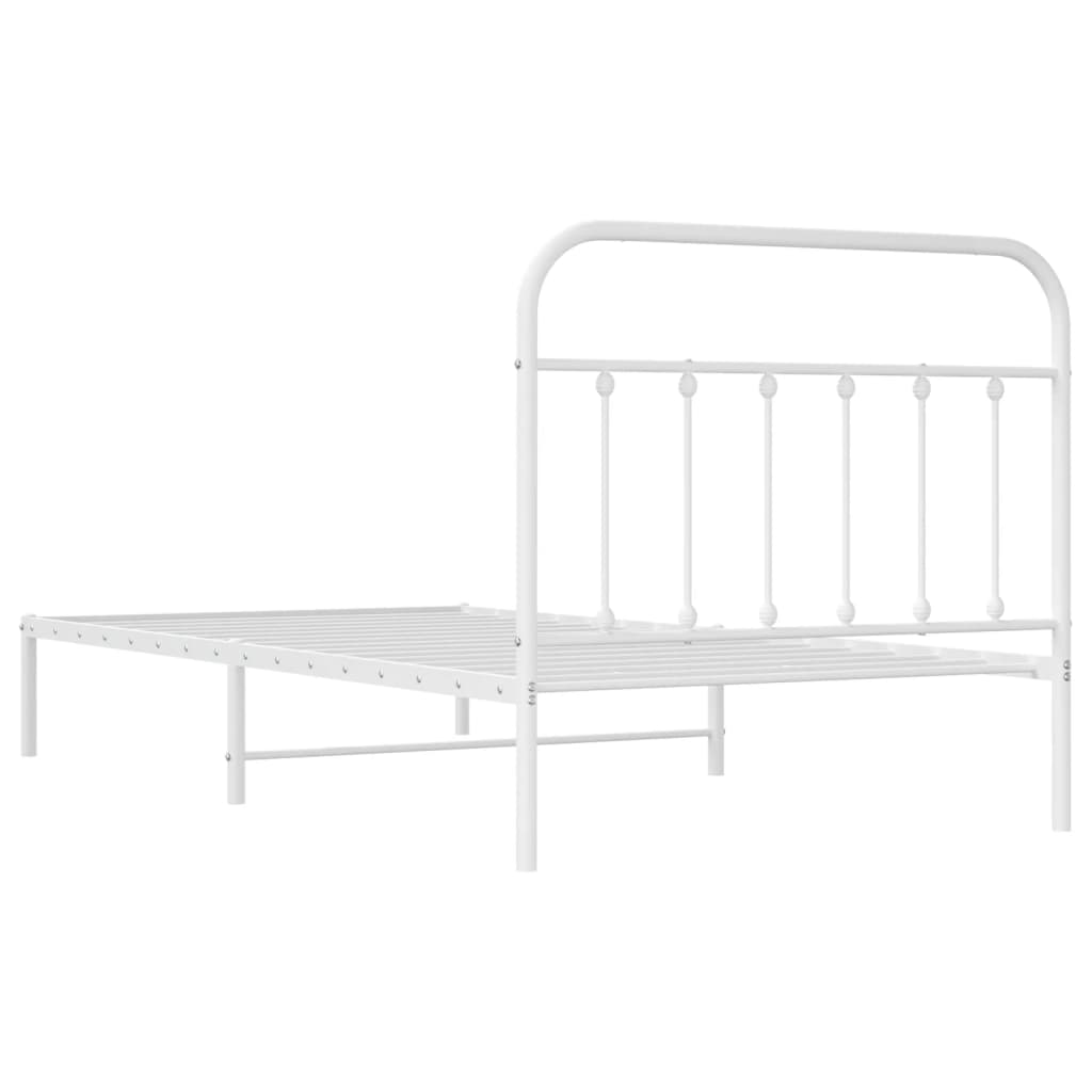 vidaXL Metal Bed Frame without Mattress with Headboard White 100x200cm