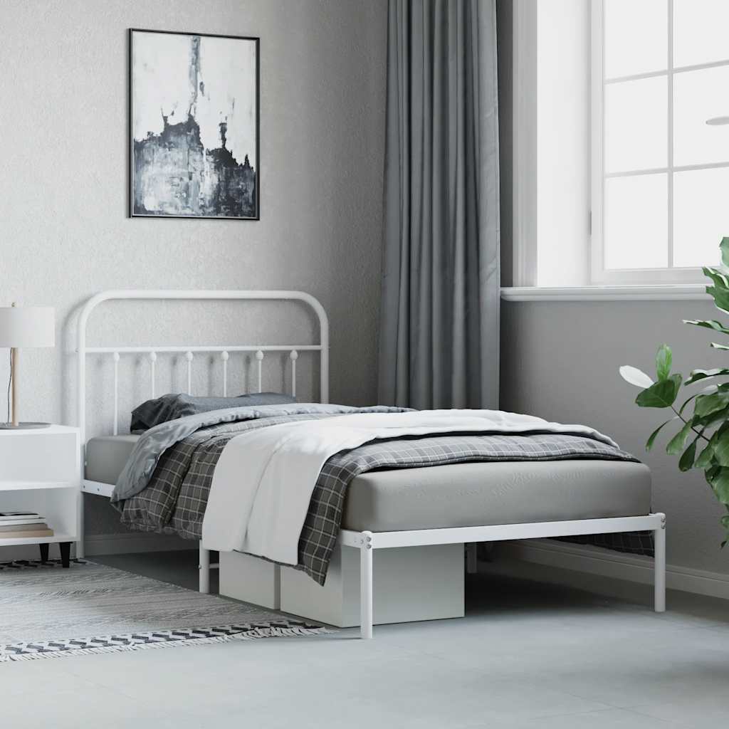 Metal Bed Frame without Mattress with Headboard White 107x203cm