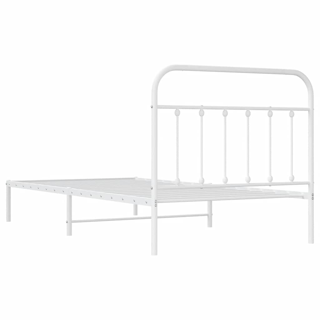 Metal Bed Frame without Mattress with Headboard White 107x203cm