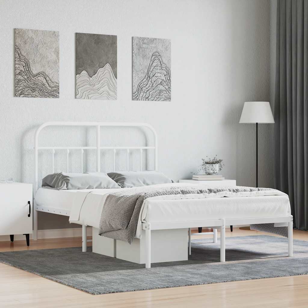 Metal Bed Frame without Mattress with Headboard White 120x190cm