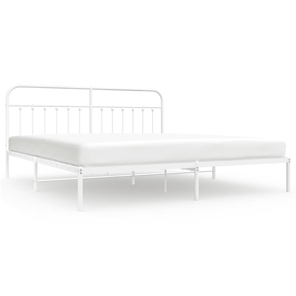 Metal Bed Frame without Mattress with Headboard White 193x203cm
