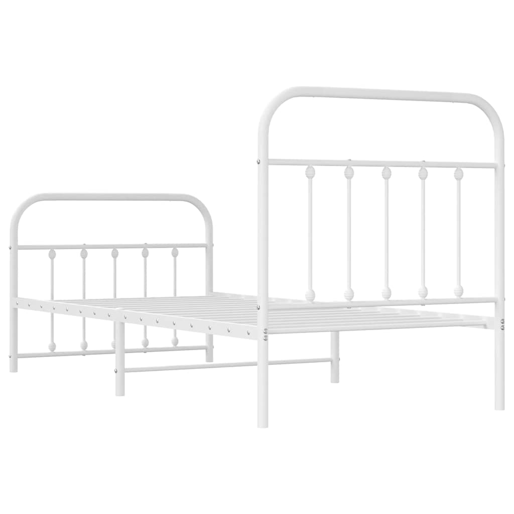 Metal Bed Frame without Mattress with Footboard White 90x190cm