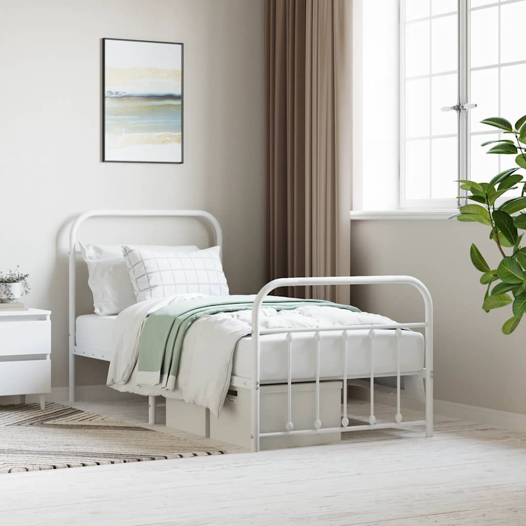 Metal Bed Frame without Mattress with Footboard White 90x190cm