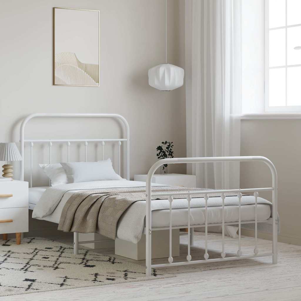 Metal Bed Frame without Mattress with Footboard White 100x200cm