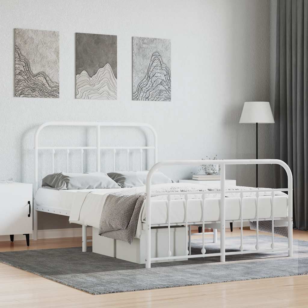 Metal Bed Frame without Mattress with Footboard White 120x190cm