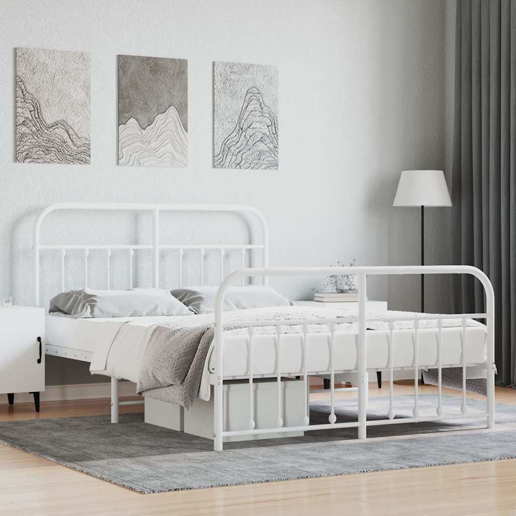 Metal Bed Frame without Mattress with Footboard White 140x190cm